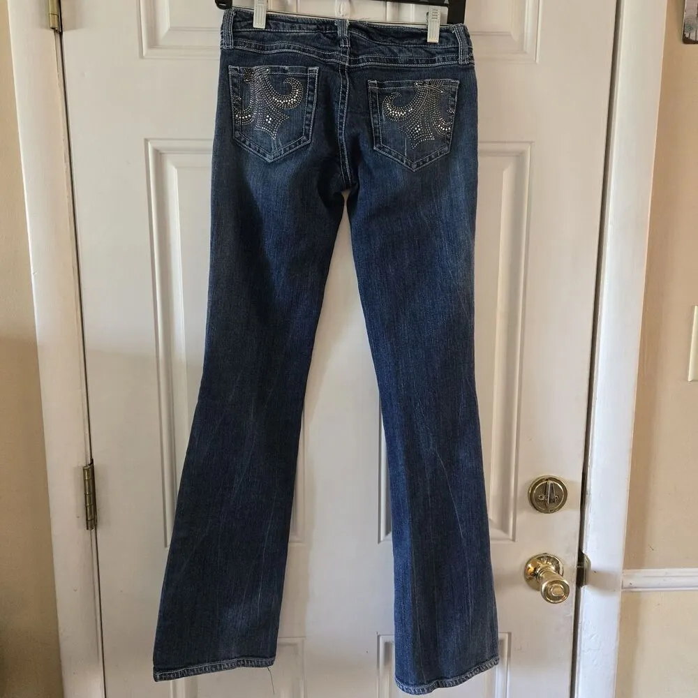 Wrangler Rock Jeans Women Size 1X34 Ultra Low Rise Bootcut Denim Distressed Y2K - Image 2