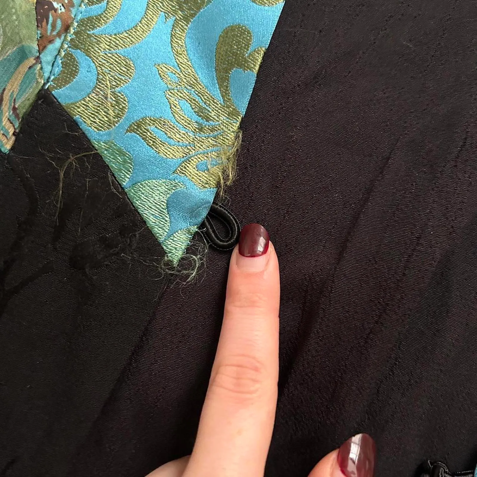 Y2K Blue and black vintage silk and lace kimono with floral and lace details Size M - Image 8