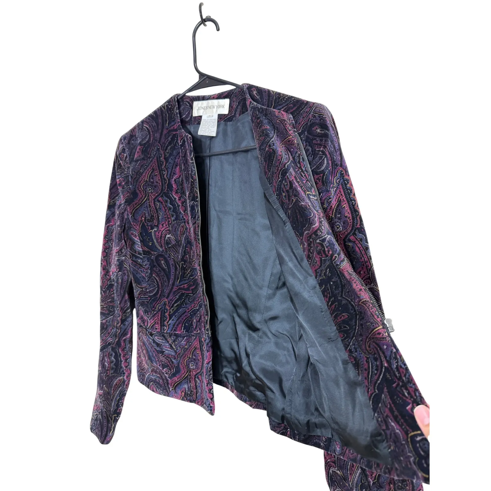 Vintage Jones New York Velvet Paisley Zipper Jacket Women Size 4 Purple Black - Image 5