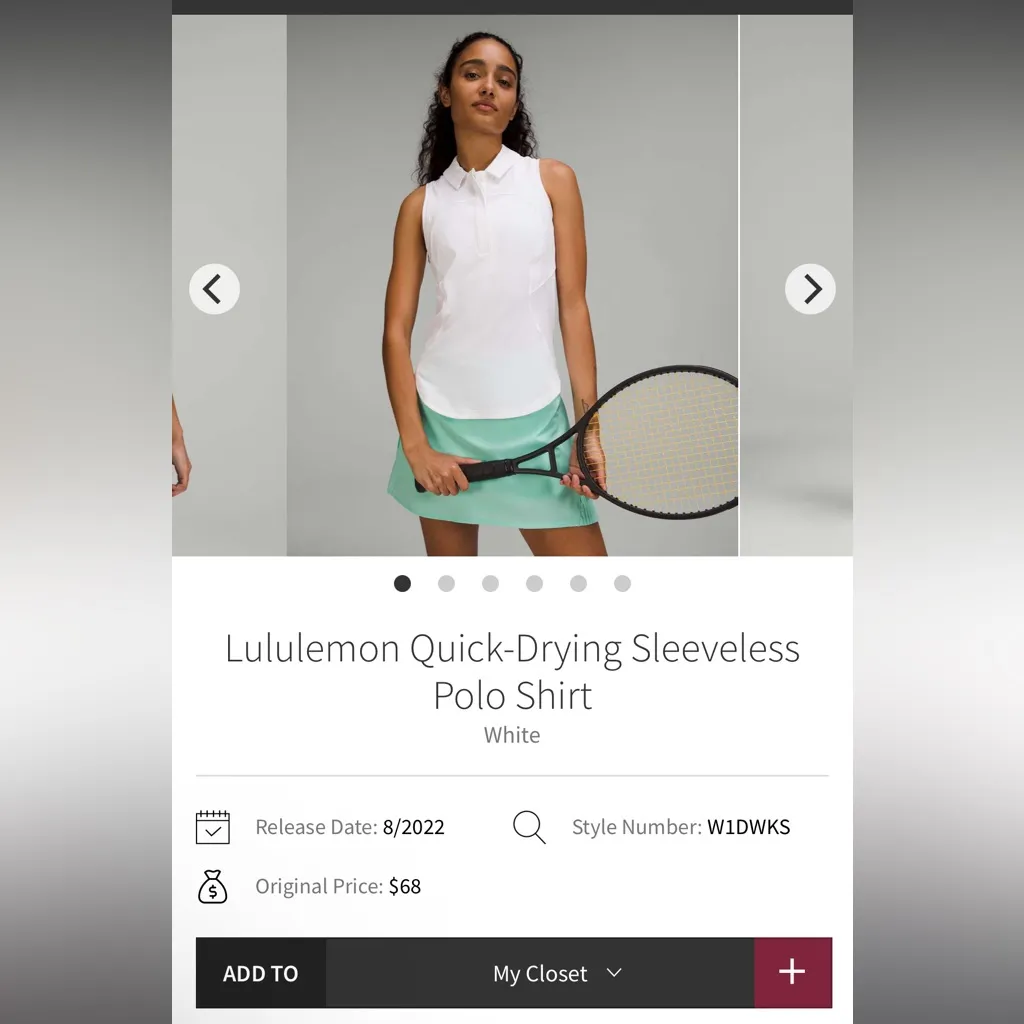 Lululemon Quick-Drying Sleeveless Polo Shirt
White size 8 - Image 6