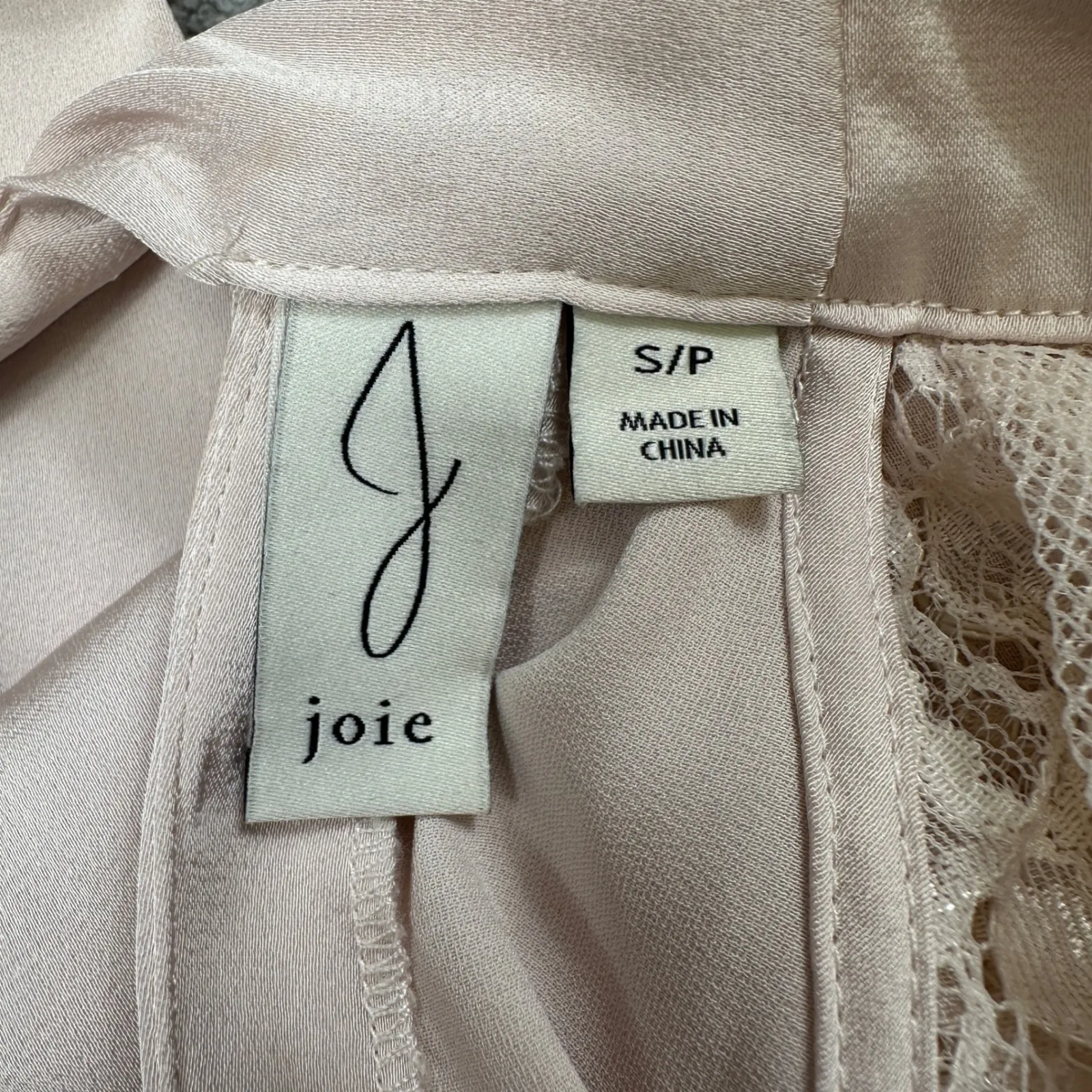 Joie Blouse Top Women S Beige Lace Cap Sleeve Halter Neck Sleeveless Satin Like - Image 4