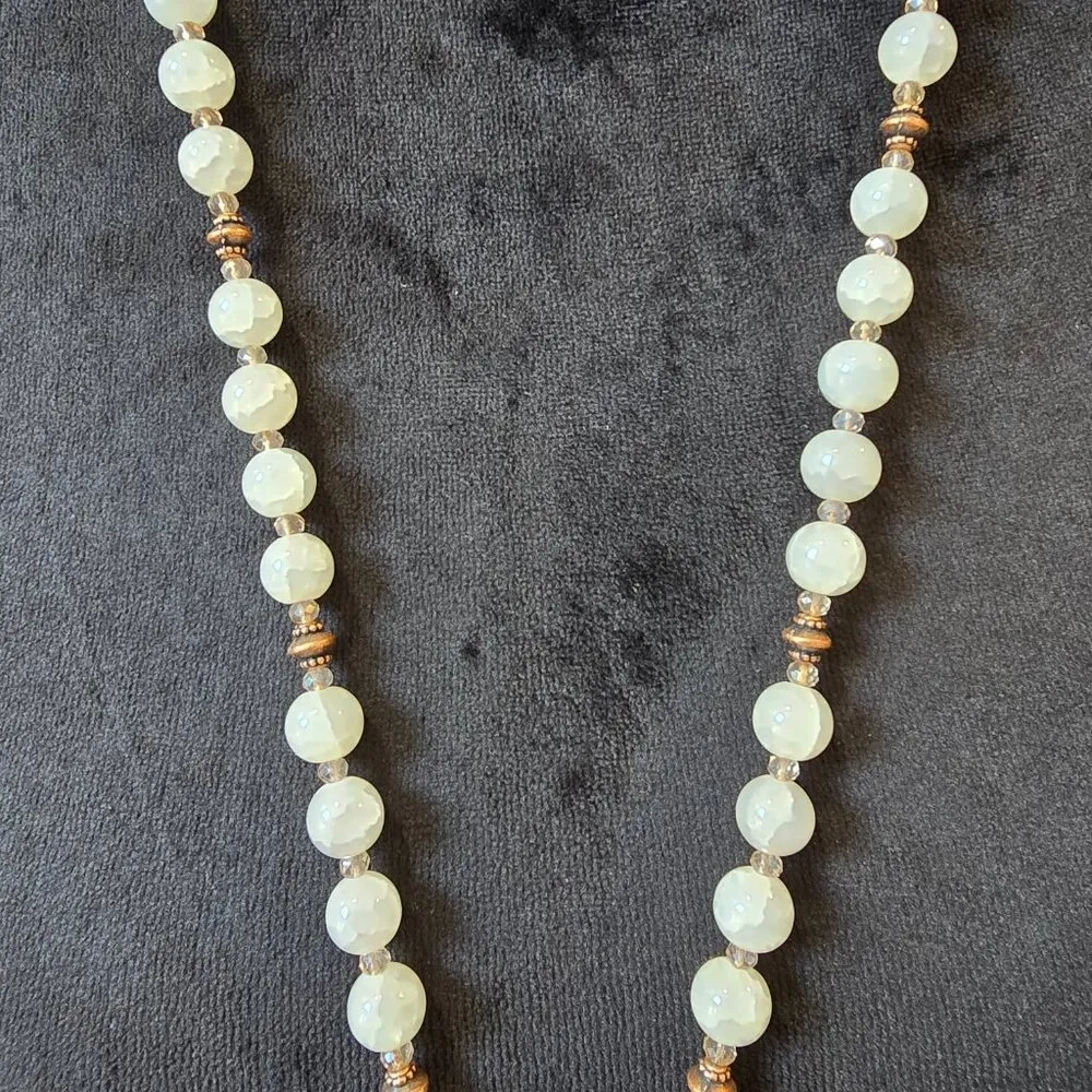 Womens White Faux Pearl Beaded Tassel Bohemian Necklace Jewelry w/ Lobster Clasp - Image 4