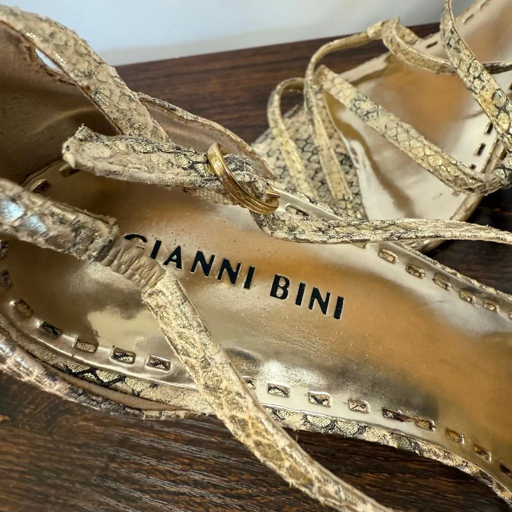 Gianni Bini Women’s gold leather snake Print 3” straps heel Sphere size 8.5 - Image 3