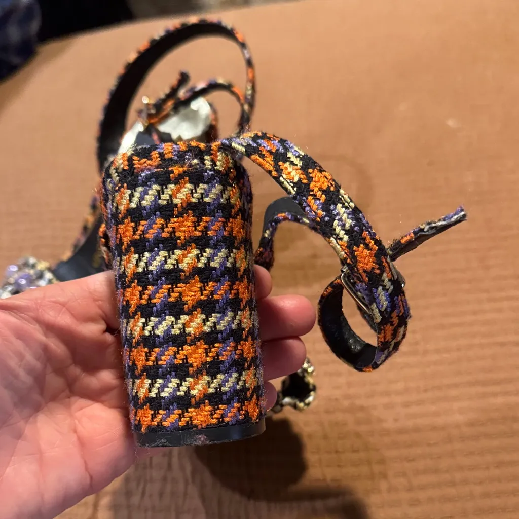 RIVER ISLAND Black and Orange Embellished Heels - Image 8