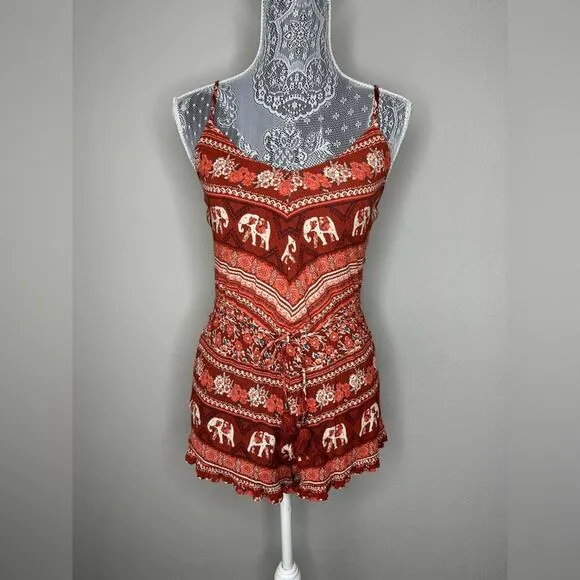 BECOOL BoHo Elephant Thai Style Printed Tank Romper Women’s Size Small - Image 2