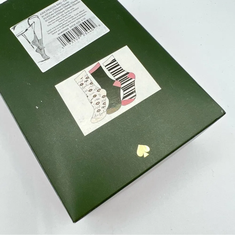 Kate Spade Crew Lips Print Striped Solid 3 Pairs Crew Socks Gift Box - Image 5