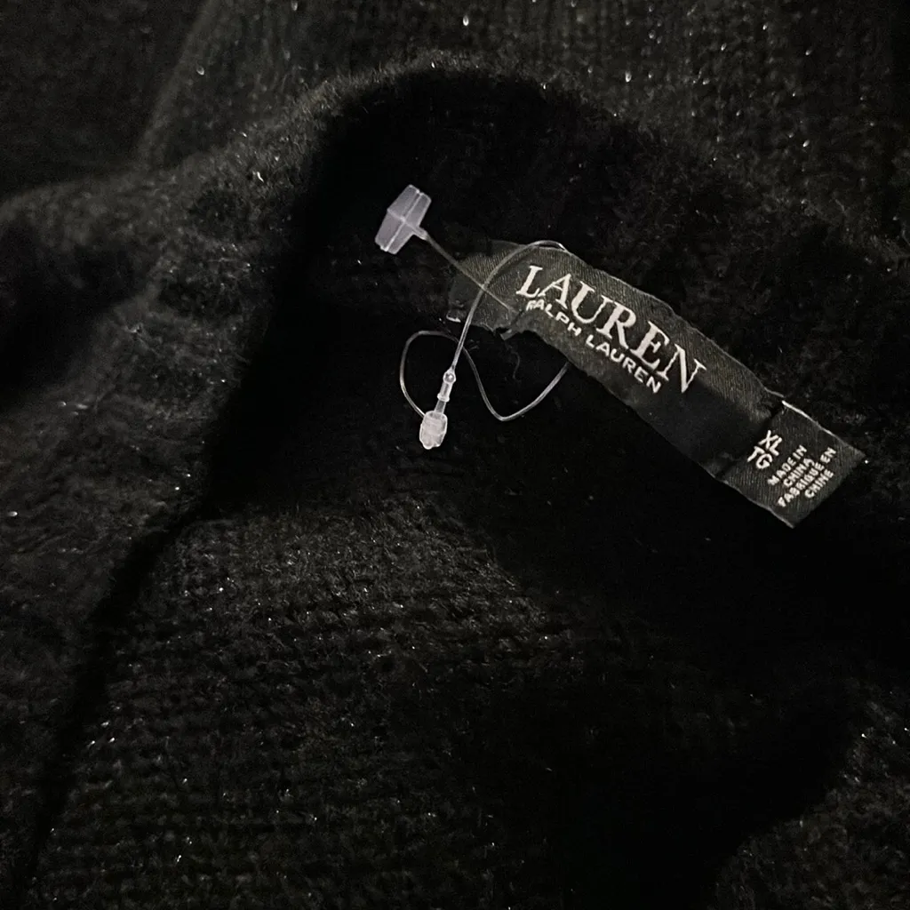 NWOT LAUREN RALPH LAUREN Black Metallic Thread Ribbed Long Sleeve Sweater Size XL - Image 6