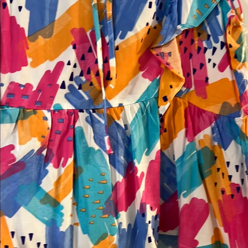 Ruffled Flutter Sleeve Blouse in Pink and Blue Size L - Image 4