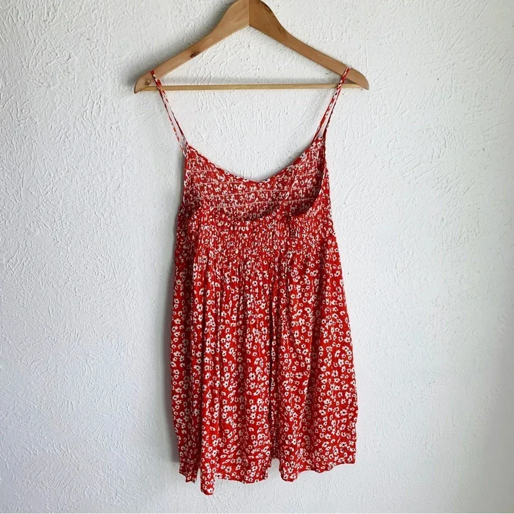 Lulu’s Sweet Talk Me Red Floral Print Smocked Mini Dress Sz Small - Image 5