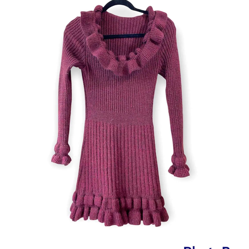 woman’s sweater dress eggplant cranberry mohair wool acrylic blend S Purple - Image 2