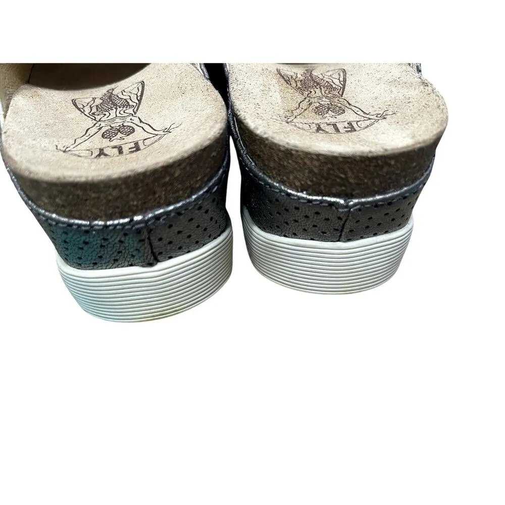 Fly London Whin Wedge Sandals Clogs Silver Metallic Size 41 (10-10.5) Minimalist - Image 4