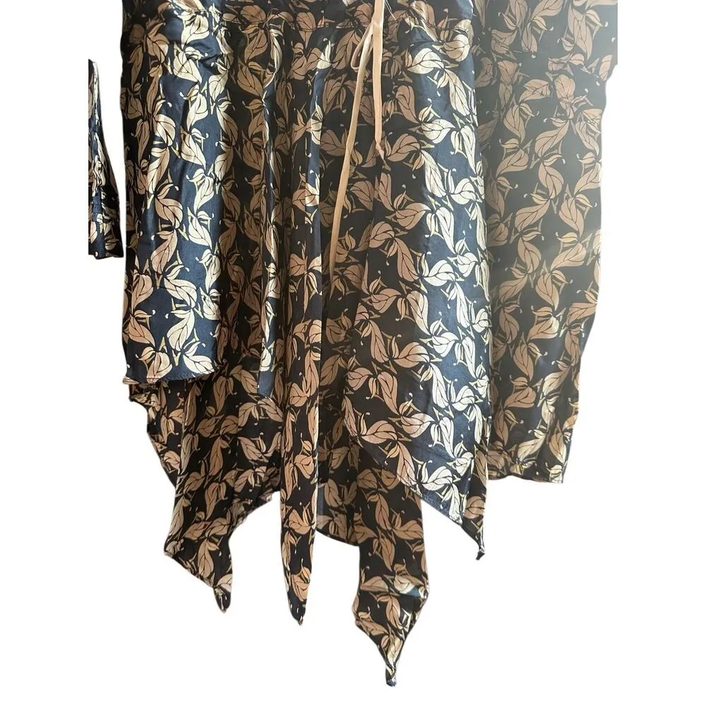 Johnny Was Womens Black Cream Dress Silk Tunic Cover Up Floral Cinch Waist Hoode - Image 8