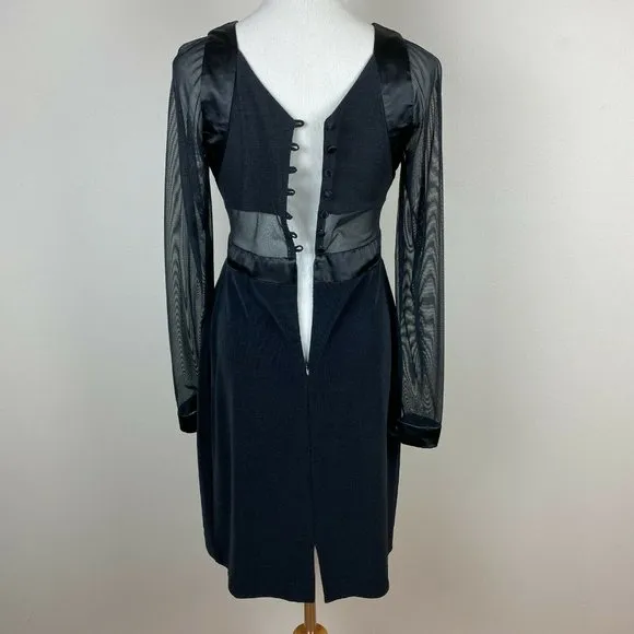 Vintage Late Edition Dress 10‎ Sheath Black LBD Sheer Mesh Long Sleeve Stretch - Image 12