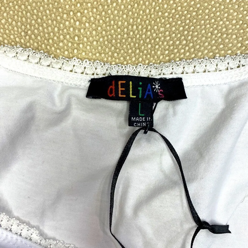 dELiA*s by Dolls Kill Pretty Fly Wrap Front Crop Top White Size L - Image 4