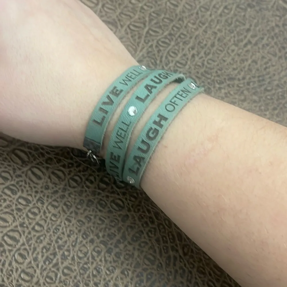 Green Faux Leather “Live Laugh Love” Wrap Bracelet - Image 2