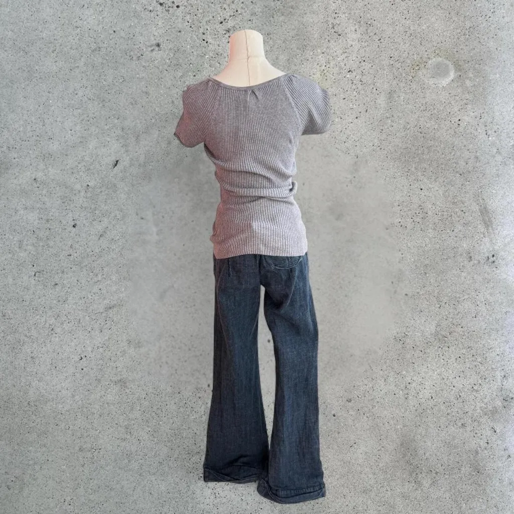 2000s grey ribbed short sleeve top - Image 6