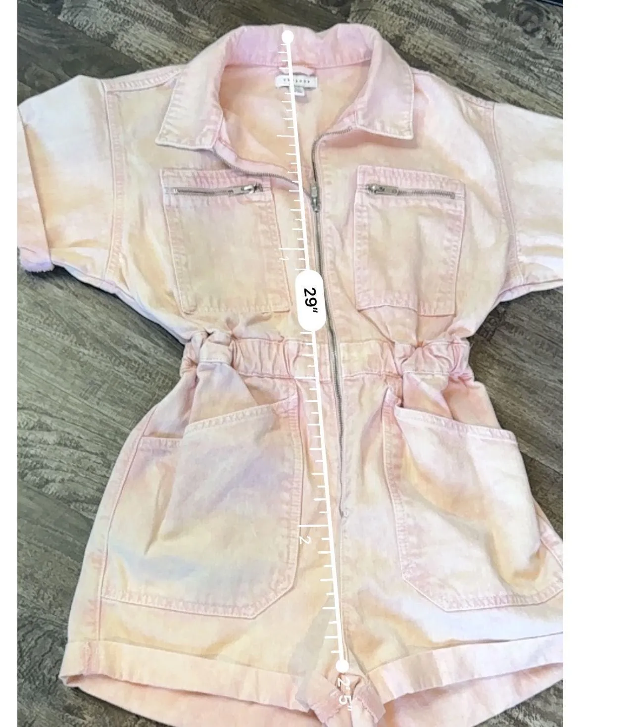 Topshop Pink Denim Romper Jumpsuit Utility Pockets Short Sleeve‎ Size US 6 - Image 9