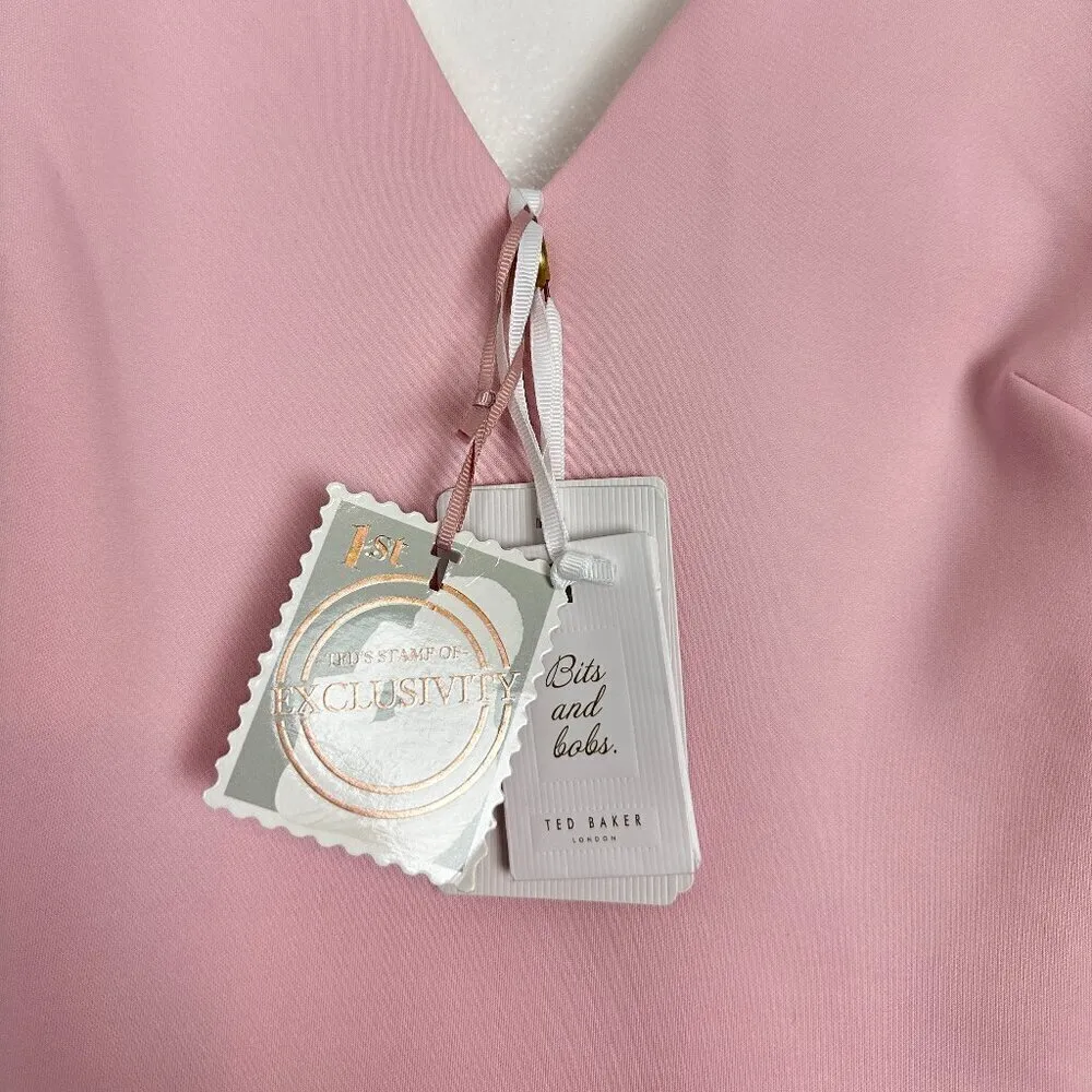 TED BAKER London Belliah Bow Shoulder Body-Con Dress in Dusky Pink Size US 2 NWT - Image 5