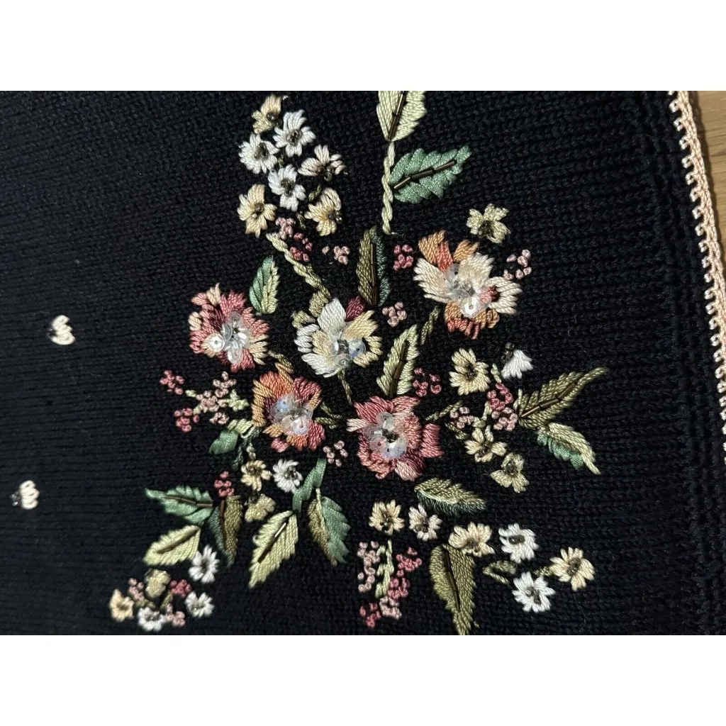 Tiara International‎ Cardigan Sweater Sz L Embroidered Button Floral Sequin 2002 - Image 6