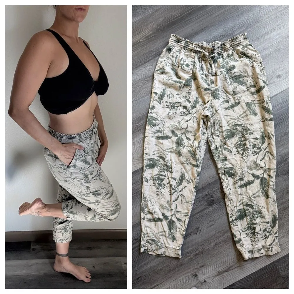 Lucky Brand Joggers Floral Tropical Pull On Small Khaki Green - Image 2