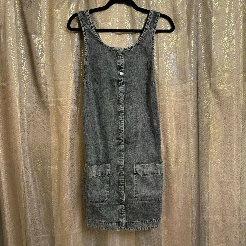 Free People Wilderado On Mute Gray Black Soft Jean Mini Dress Medium - Image 3
