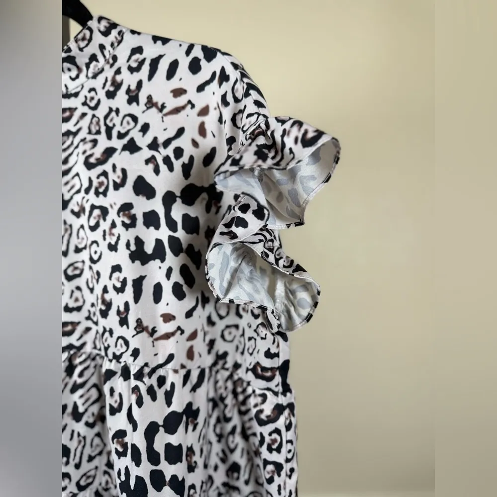 Cupshe Ruffle Sleeve Leopard Print Tiered Babydoll Dress Flowy Boho Flowy Large - Image 3