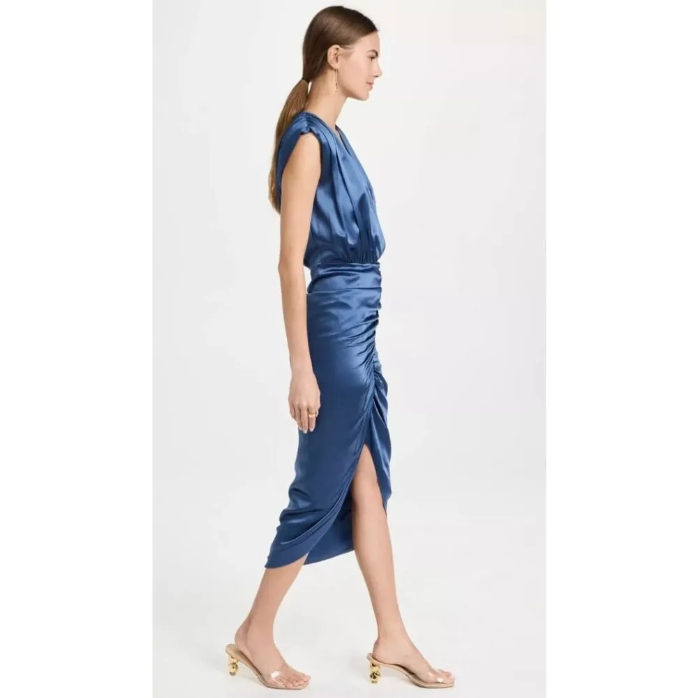 Veronica Beard Dress Size 8 Blue Steel Casela Silk Blend Ruching MSRP $648 - Image 4