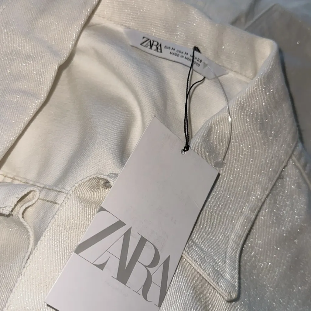 NWT ZARA DENIM TRF SHIMMERY PLAYSUIT Oyster  White Medium Bloggers Fave - Image 8