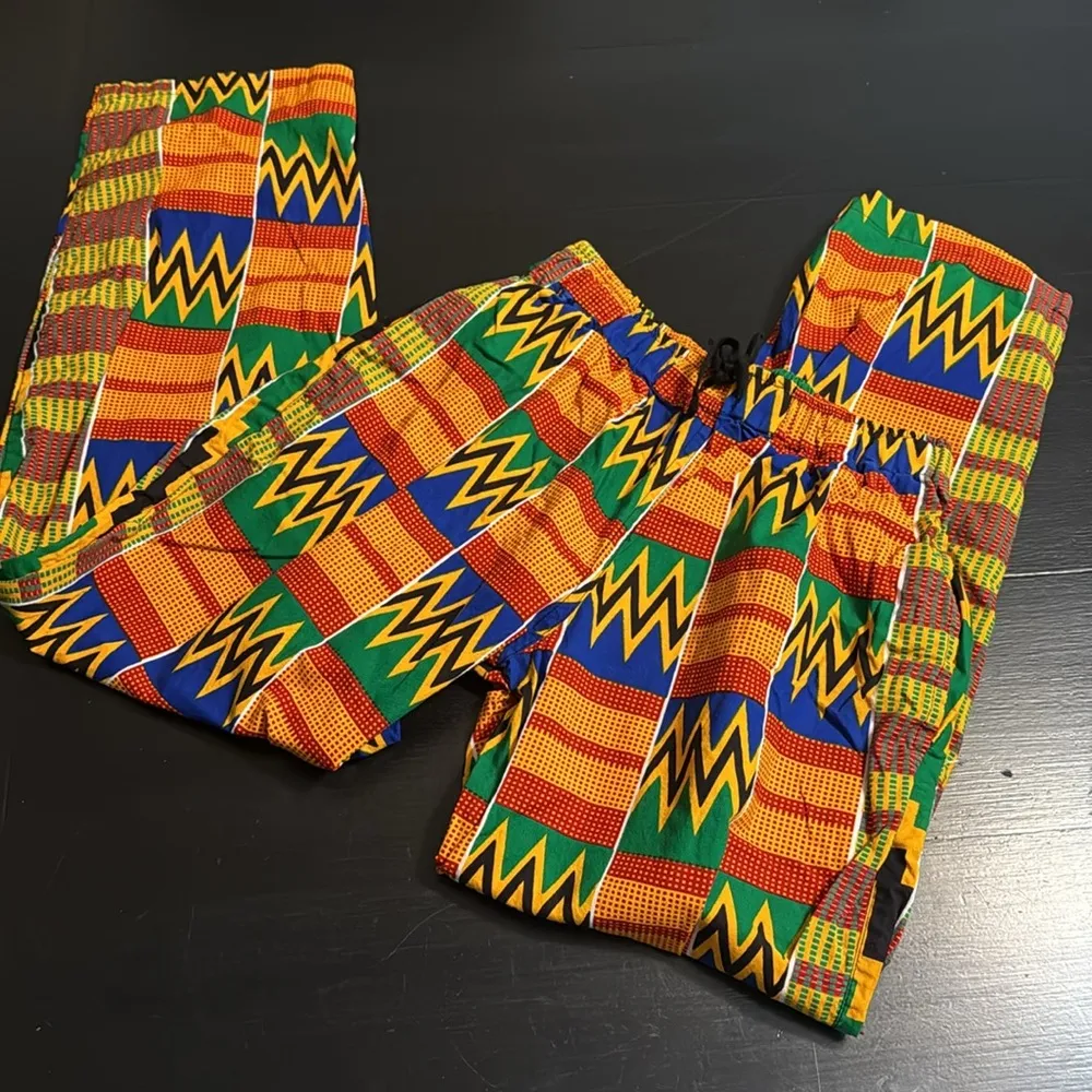 Yevu Ghana Vibrant Multicolor Patterned Pants Unisex Red - Image 3