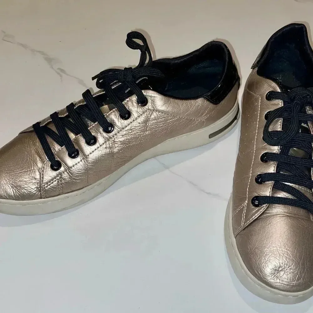 Geox Respira Gold & Black Leather Sneakers Size 41 EUR or 10.5 US - Image 2