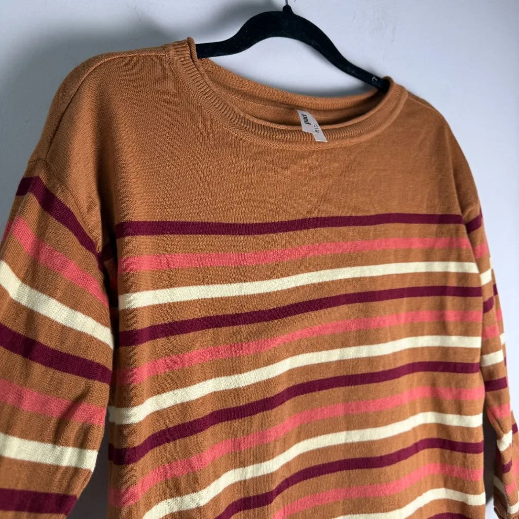 Pact Organic Cotton Wide Neck Sweater Warm Spice Striped Size SM - Image 2