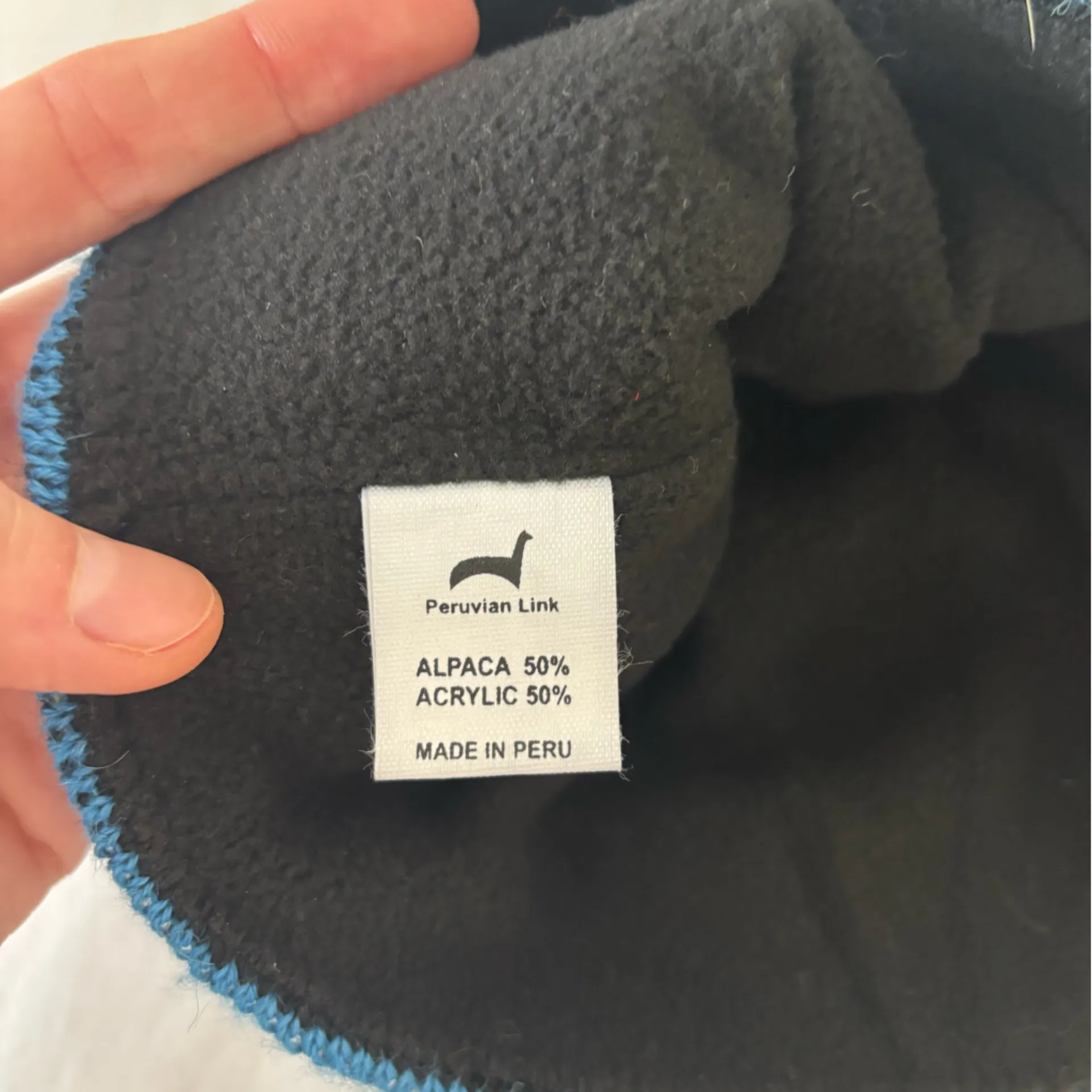 NWT Peruvian Link Alpaca Fleece Lined Pompom Hat in Blue Meadow - Image 6