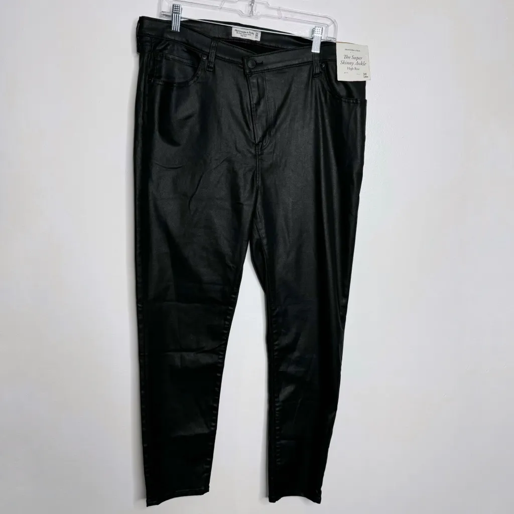 NWT Abercrombie & Fitch‎ The Super Skinny Ankle Black Coated Criss Cross 34/18 - Image 2