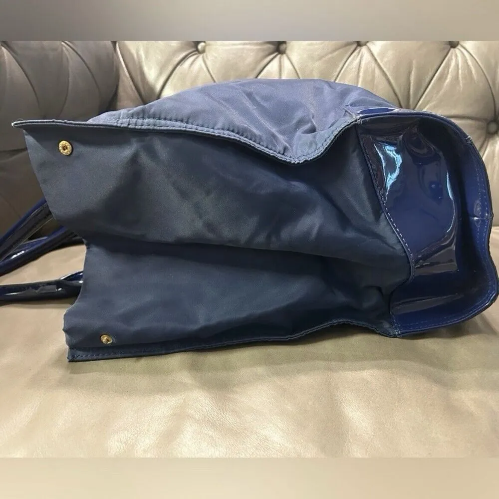 Tory Burch Large Navy Blue Ella Tote Bag nylon patent - Image 12