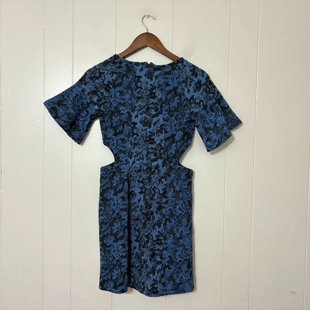 Anthropologie Jacquard Mini Dress Blue & Black Cutout Waist Size 0 - Image 8