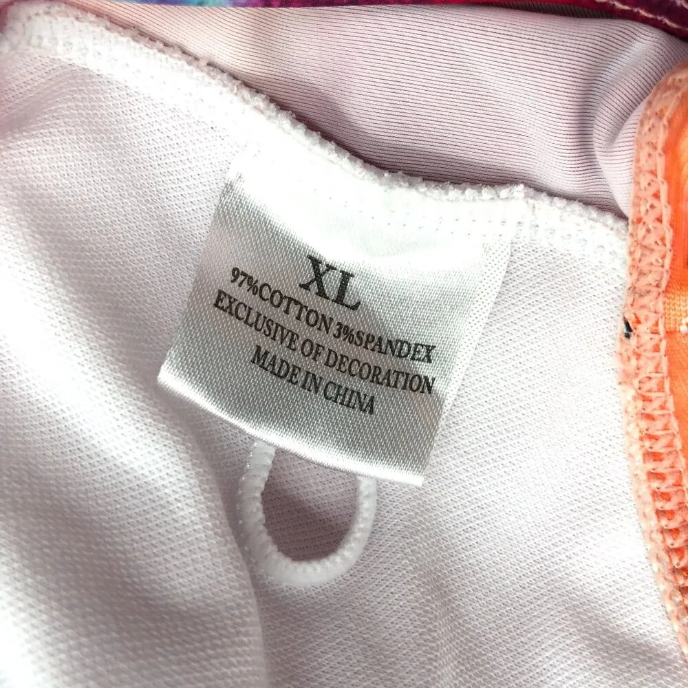 Elle Bikini Top Keyhole Tie Front Scoop Neck Removable Cups Tie Dye Colorful XL - Image 4