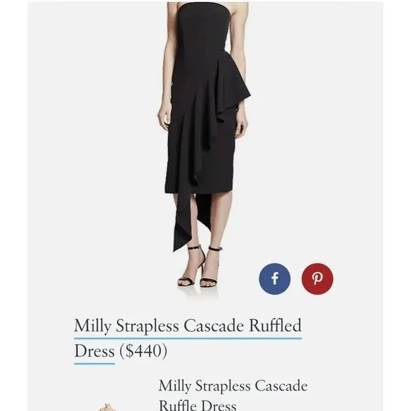 Milly Strapless Cascade‎ Ruffle Dress – Black, Size 2 - Image 2