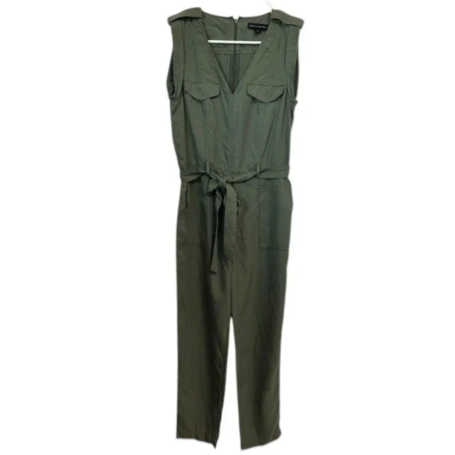 Banana Republic Olive Green Jumpsuit Sleeveless Belted Utility Pockets‎ Size 4 - Image 2