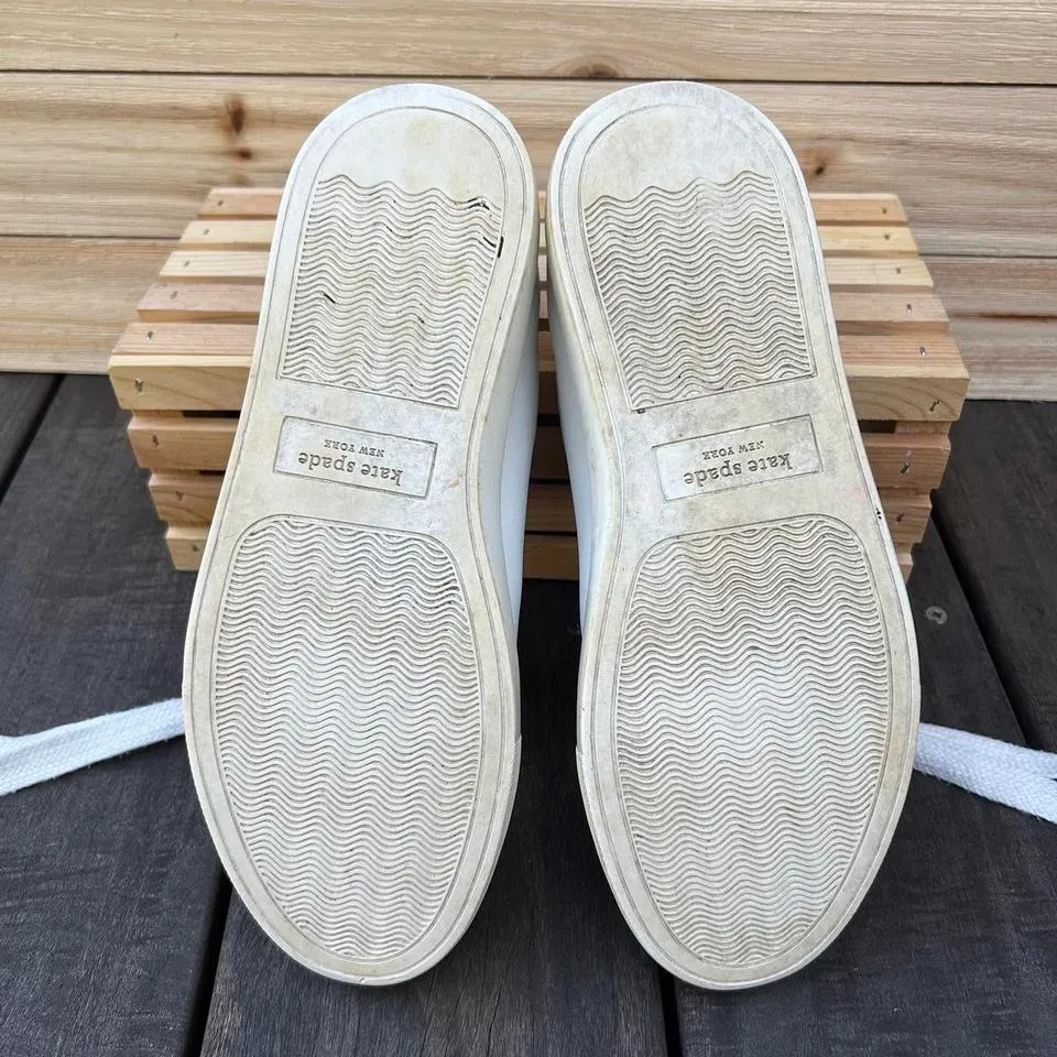 White/Black Kate Spade Fez Optic White New York Sneakers Leather Low Top Shoes - Image 7