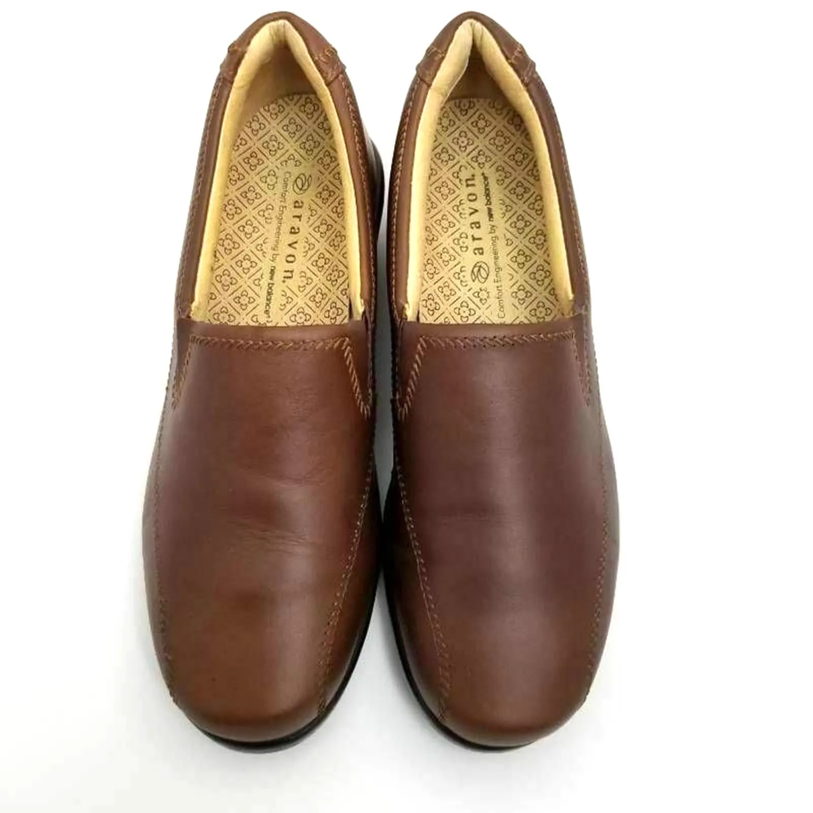 Aravon Womens Slip On Wedge Loafer Shoes Brown Leather Sz 7B - Image 2