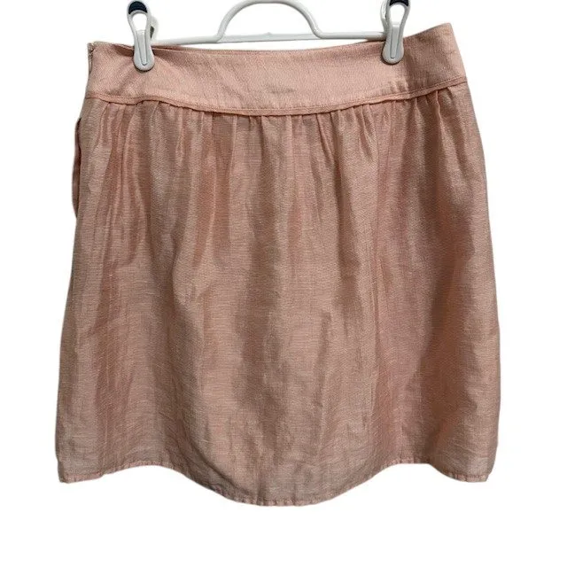 LOFT Pink Skirt Women's Size 6, Mini, Lined, Zipper, Career,‎ Casual Linen Blend - Image 2