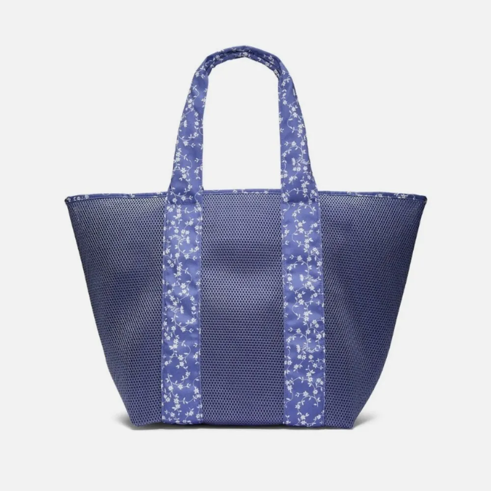 VICTORIA'S SECRET PINK Blue Floral Weekender Mesh Tote Beach Gym Travel Zip Bag - Image 3