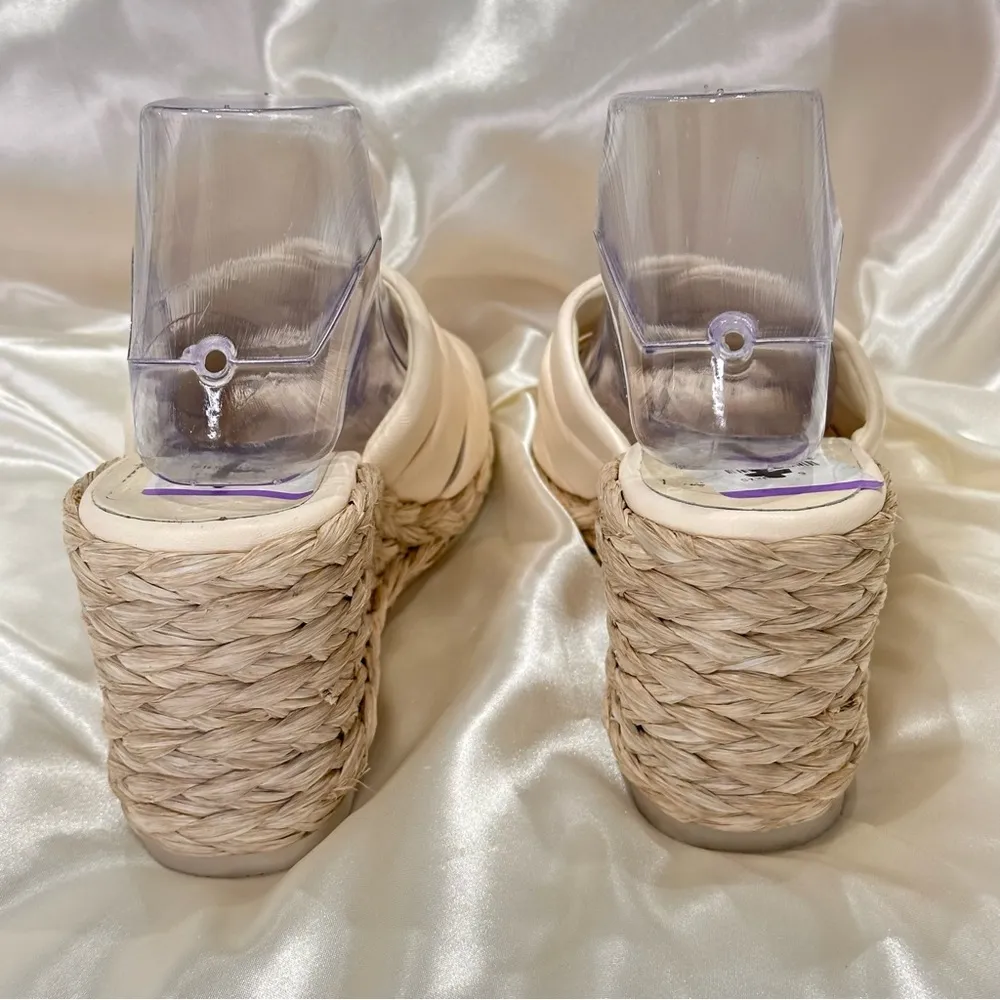 Vince Gilian Espadrille Sandal Wedge Raffia Leather Marble Cream Size 9 New - Image 6