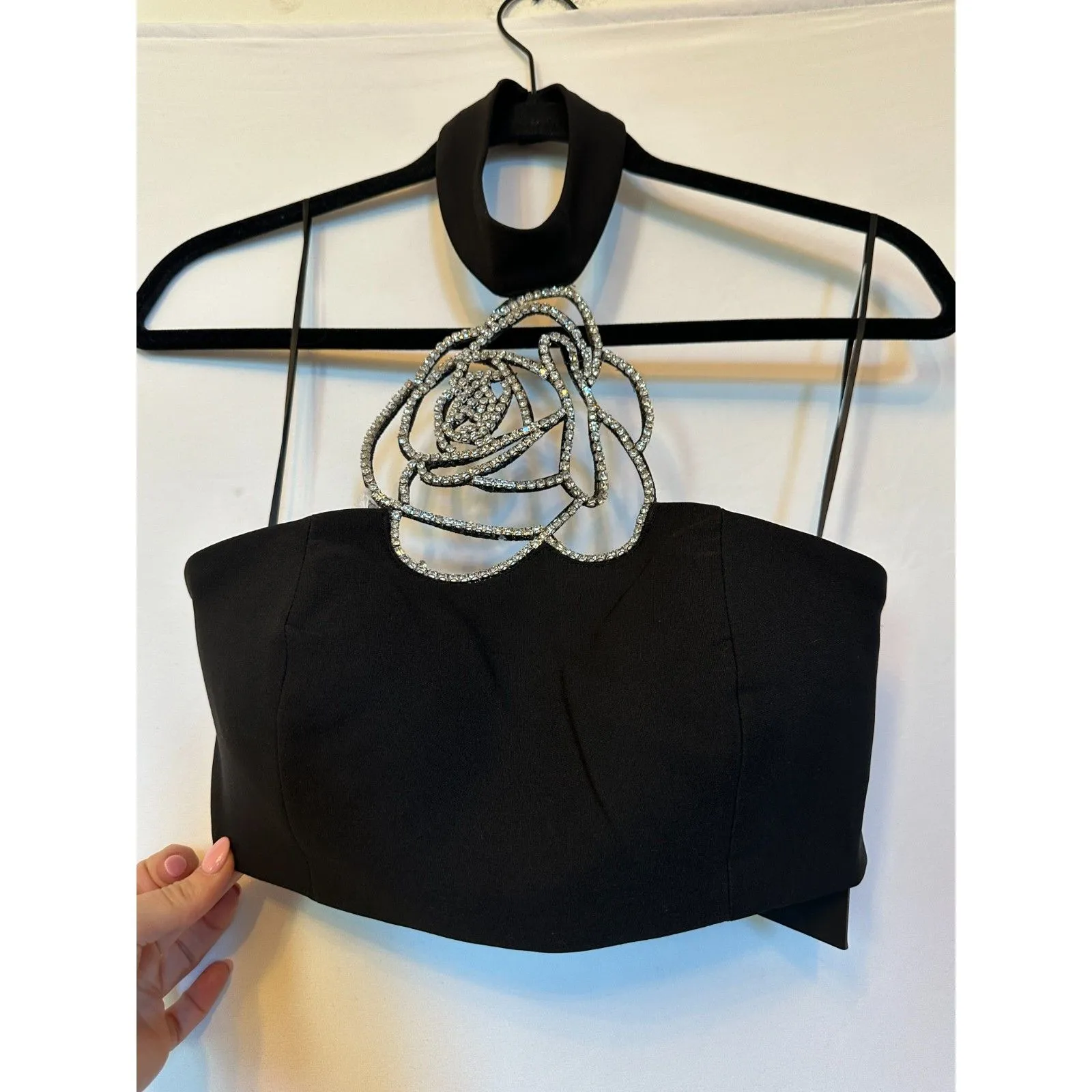 FASHIONOVA NOVALUXE Adeline Embellished Rose Top Black Size XS NWT - Image 3