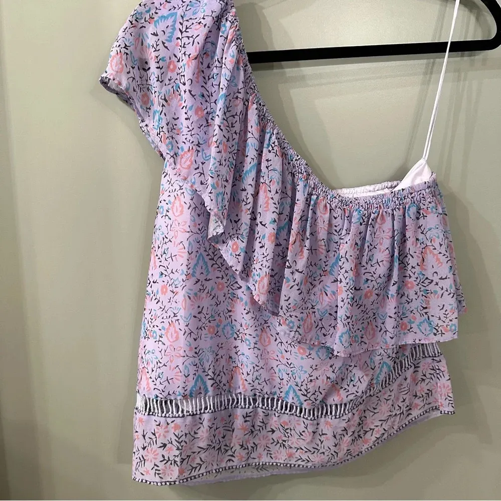 Saylor Janice One Shoulder Top Purple Floral Blouse Size Large - Image 2