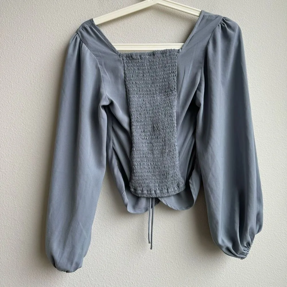 Abercrombie & Fitch Blue Cinch Balloon Sleeve Peasant Popover Blouse Size XS - Image 5