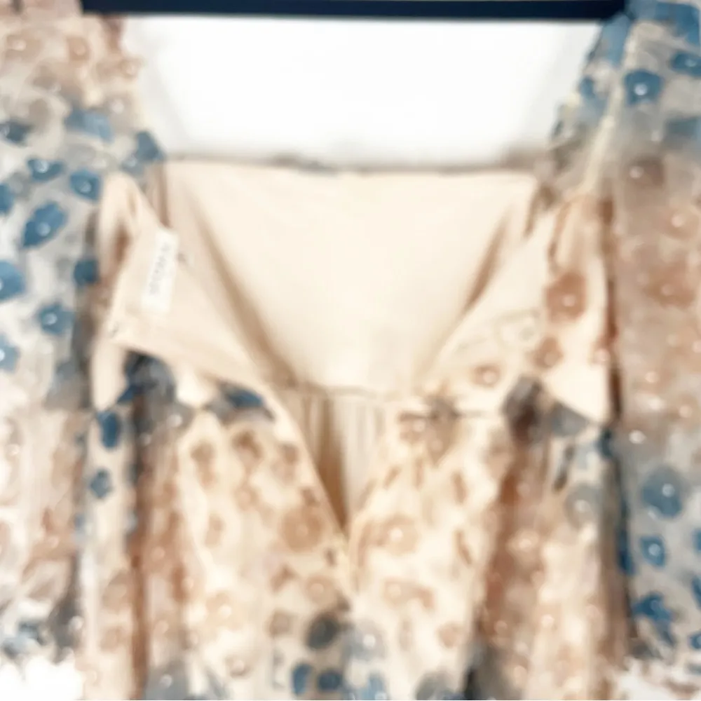 STORIA Fallin For Floral Appliqué Ombré Sheer Sleeves Babydoll Mini Dress Medium - Image 7