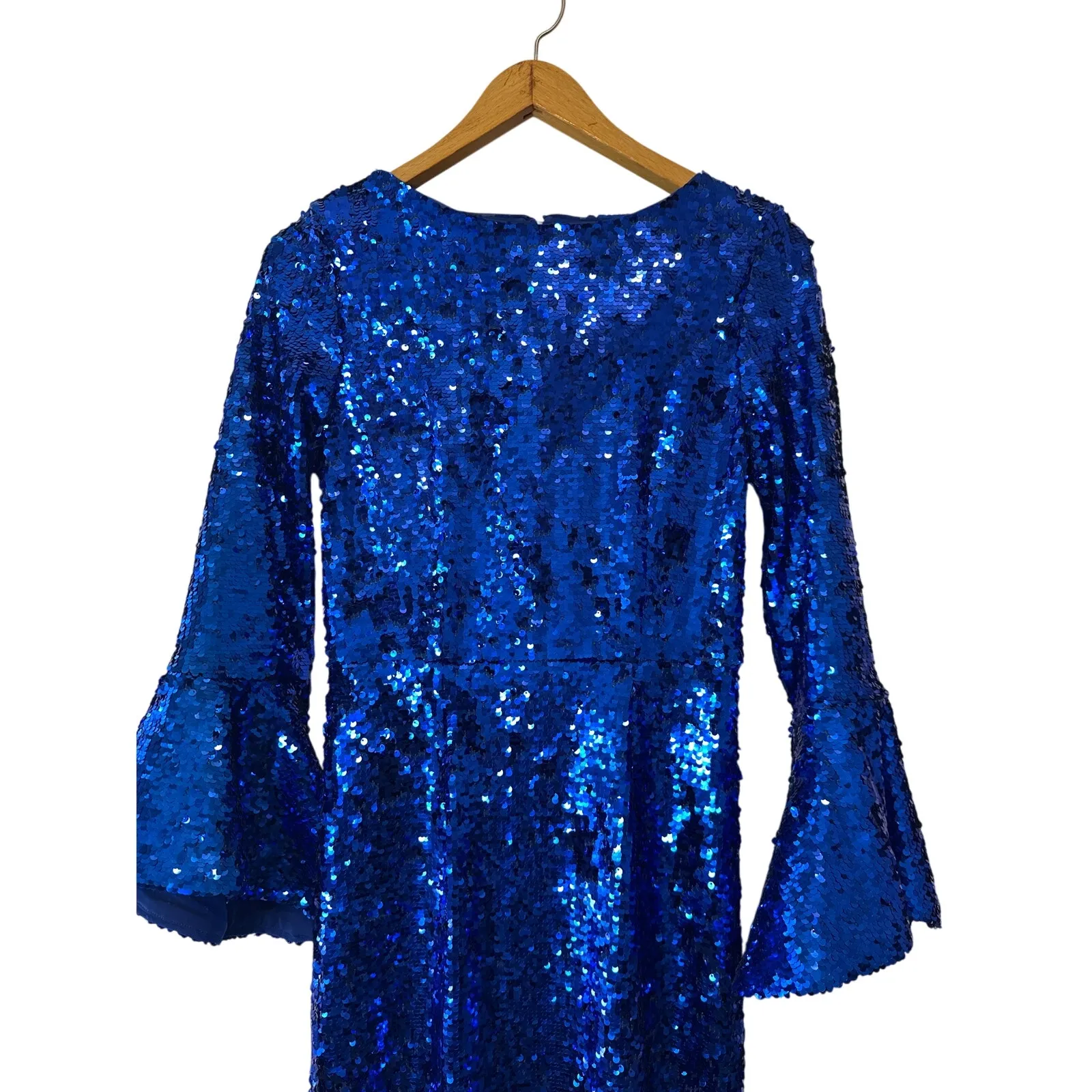 Alice + Olivia Jae Ultramarine Blue Sequin Bell Sleeve Formal Gown Size 6 NWT - Image 5