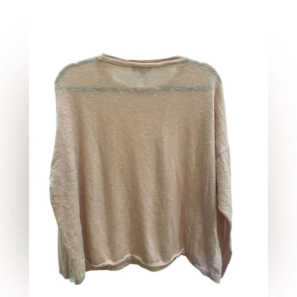 Eileen Fisher Organic Linen Cotton Crew Neck Lightweight‎ Sweater Pink XL - Image 2