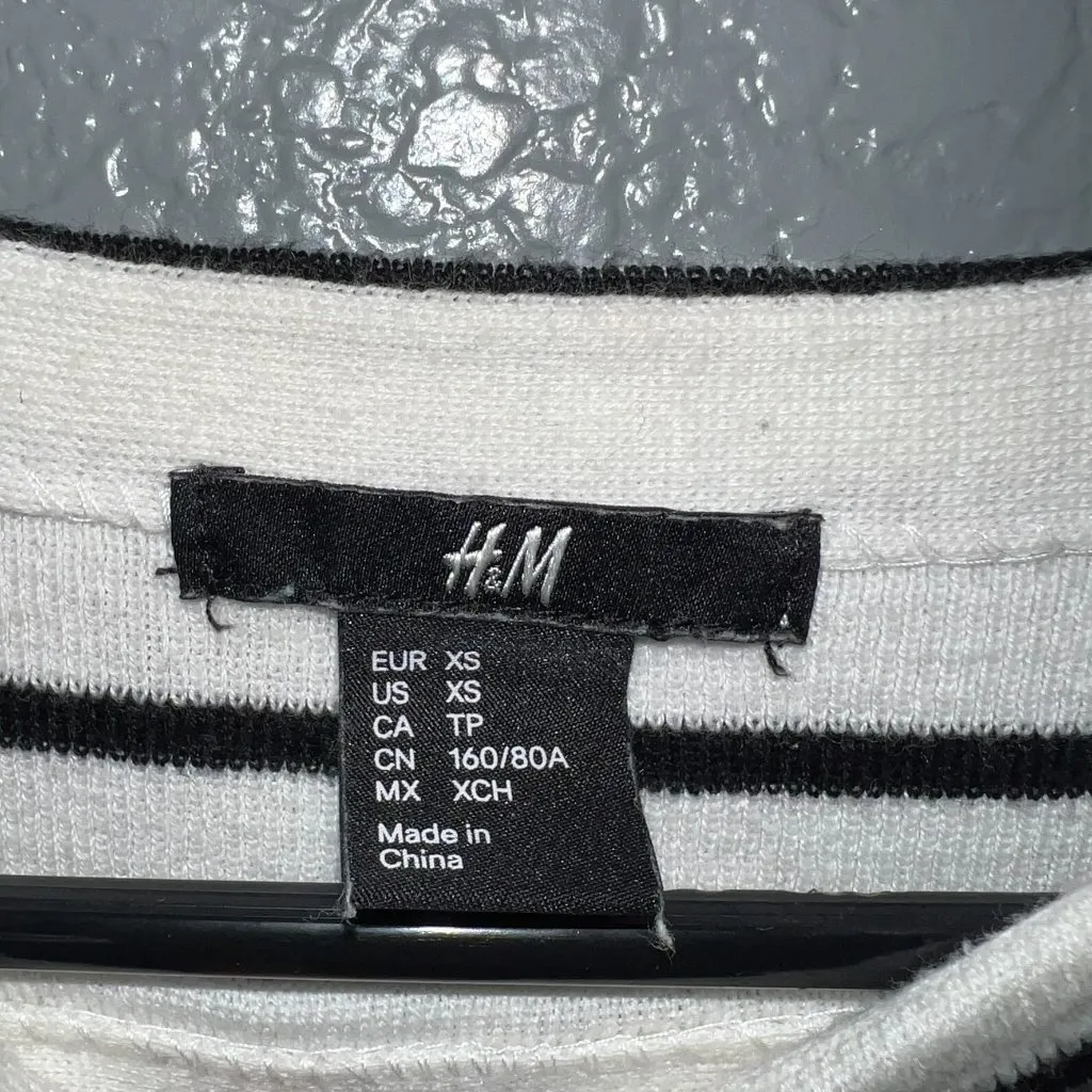 H&M Parisian Chic Striped Sweater Dress Size XS | Breton Nautical Gold Button - Image 3